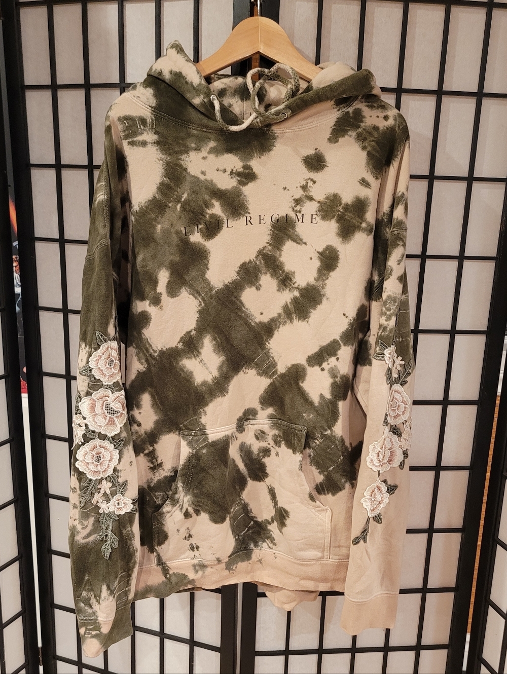Civil Regime Tie-Dye Olive & Cream Hoodie with Floral Accents